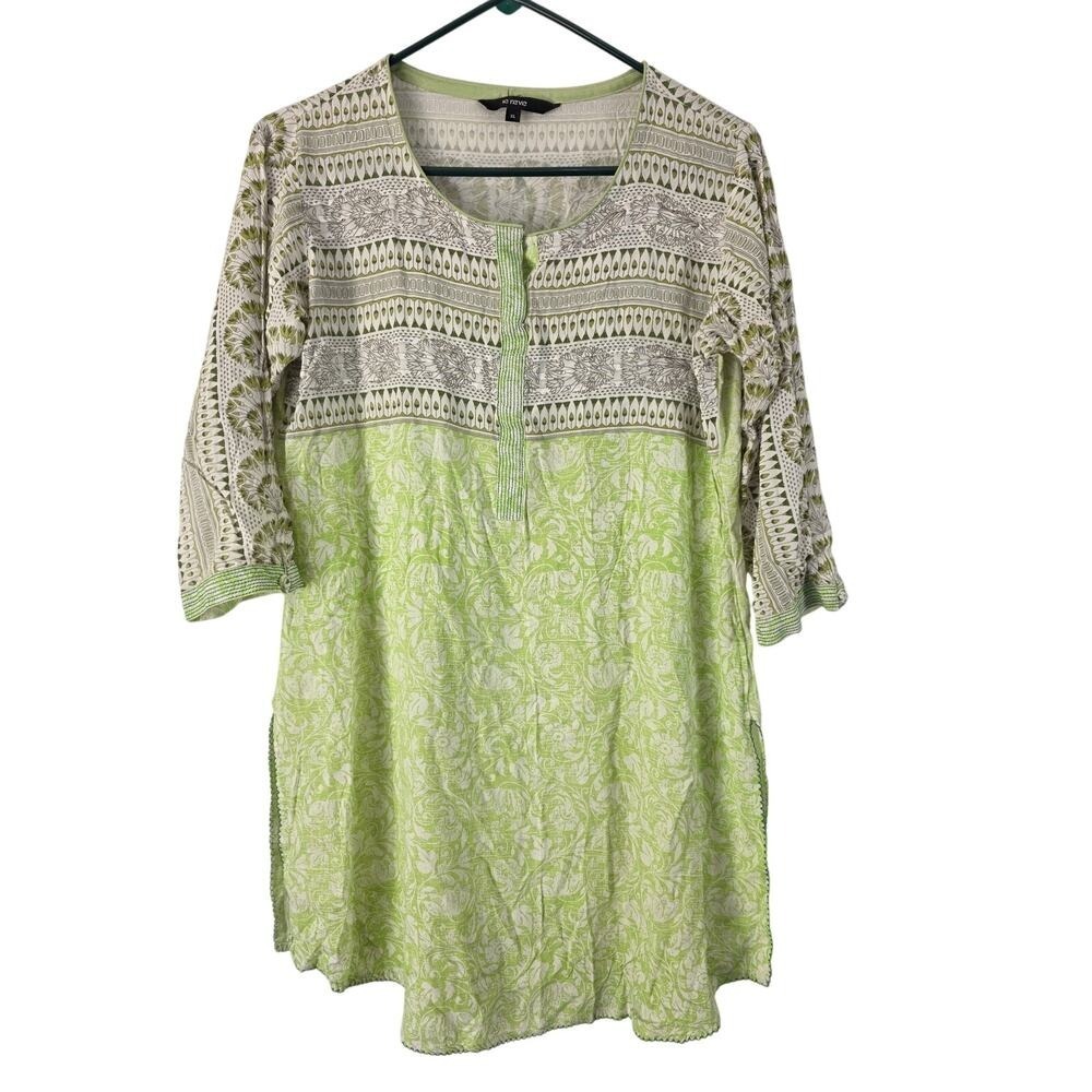 La Reve Art To Wear Dress XL Womens Green Light Weight Cottage Core‎ Midi